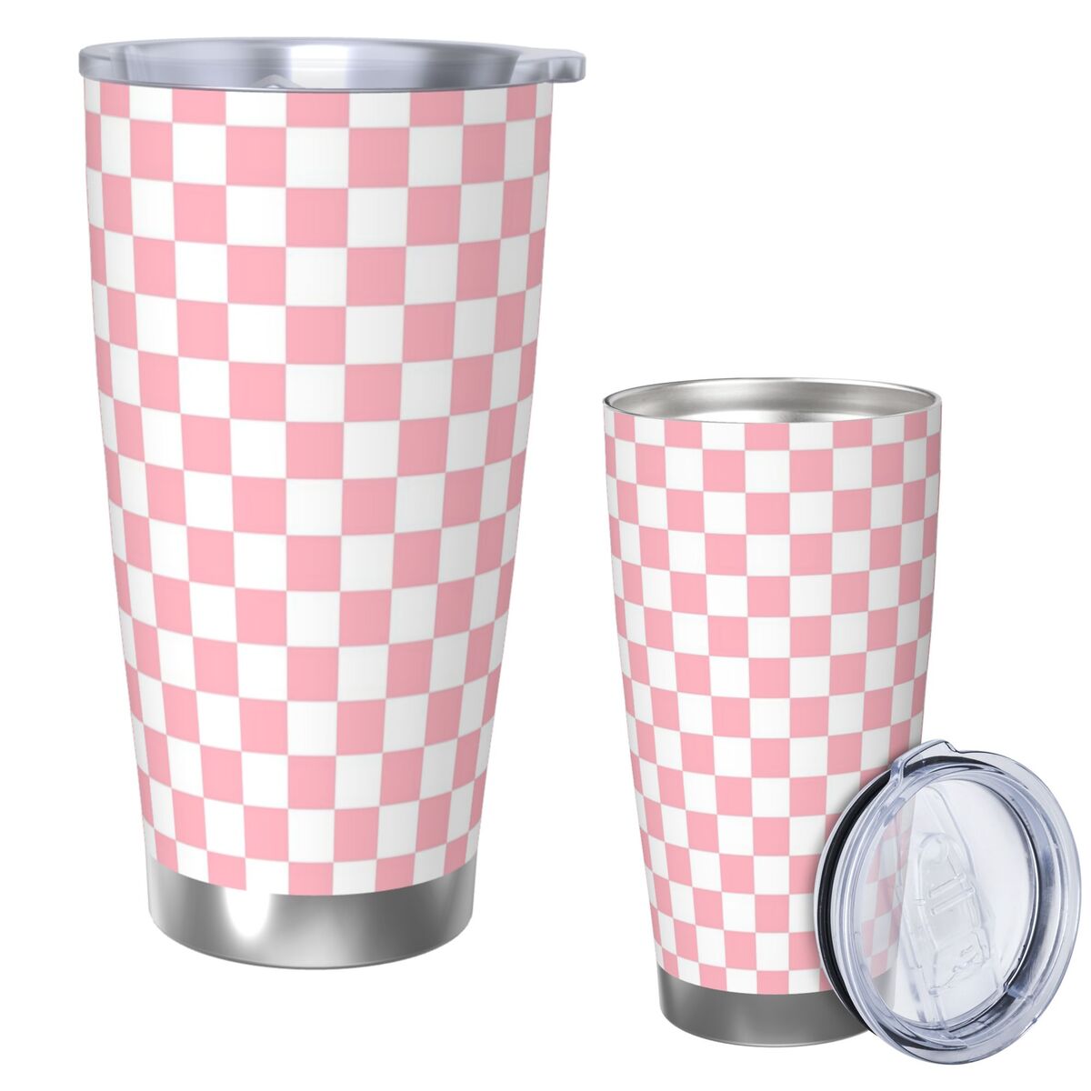 Tumbler 20Oz White - Różowo-biały wzór szachownicy Stalowy kubek termiczny