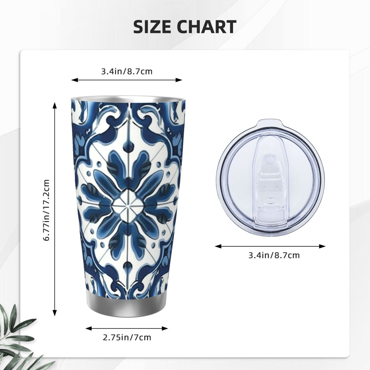 Niebiesko-biały wzór majoliki  – Tumbler 20Oz White recenzja i cena